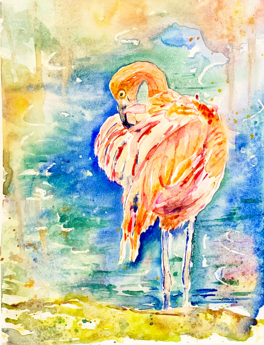 Flamingo Flare art to decorate your home, office or RV. Original watercolor painting by Megan Swoyer.