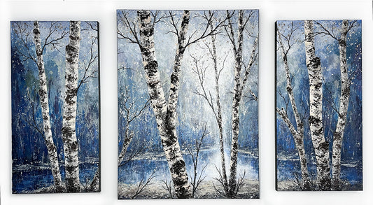 Birch Triptych Acrylic Painting by Michigan artist Gerd Schmidt.
