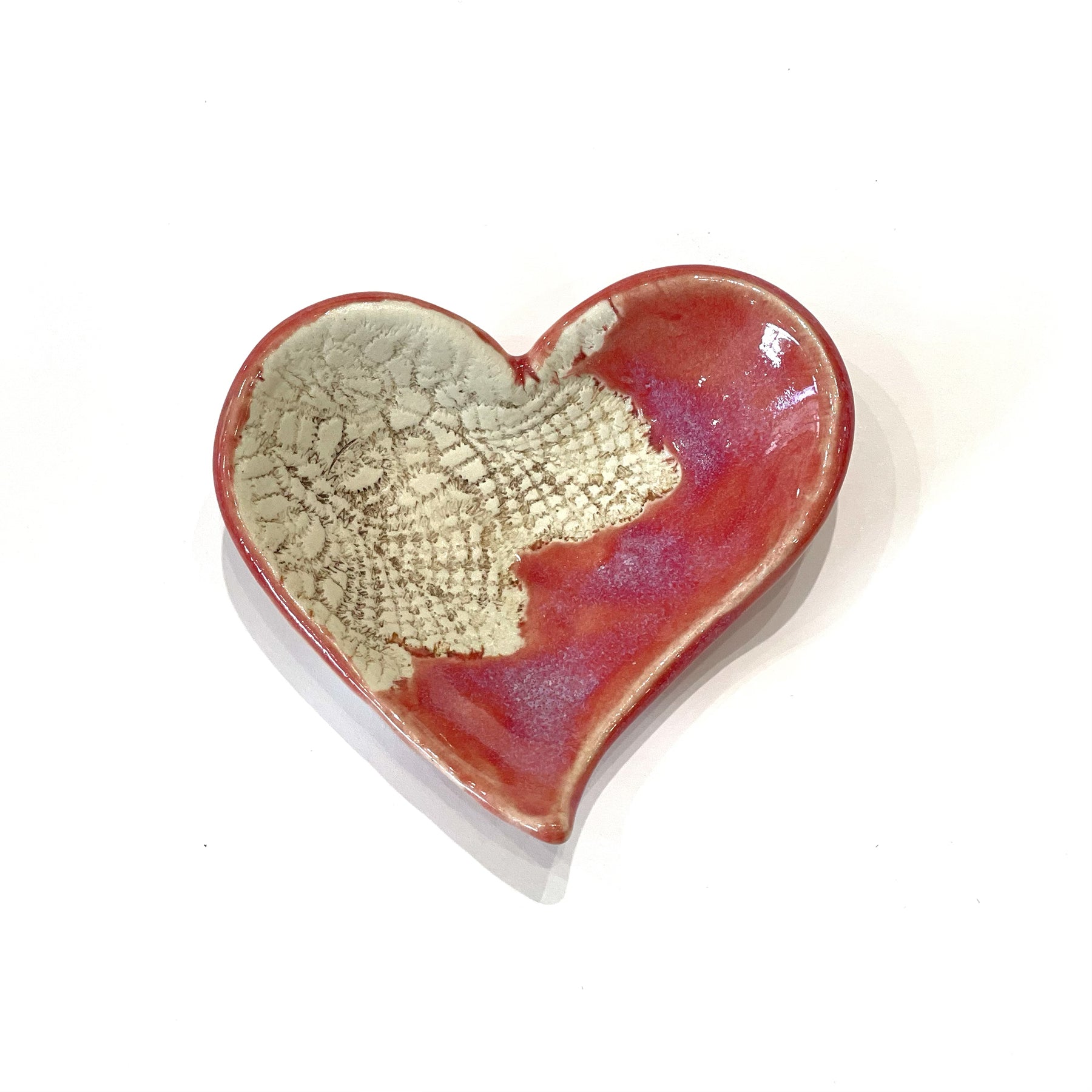 Doily Swooping Heart Tray by Jeanne DeHaan.