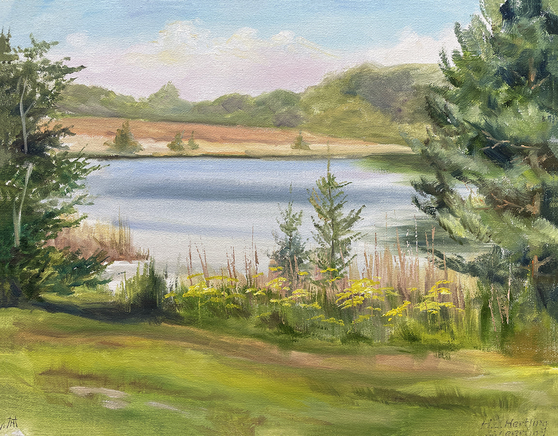 Heiner Hertling’s oil painting offers a glimpse of an inland lake in summer.