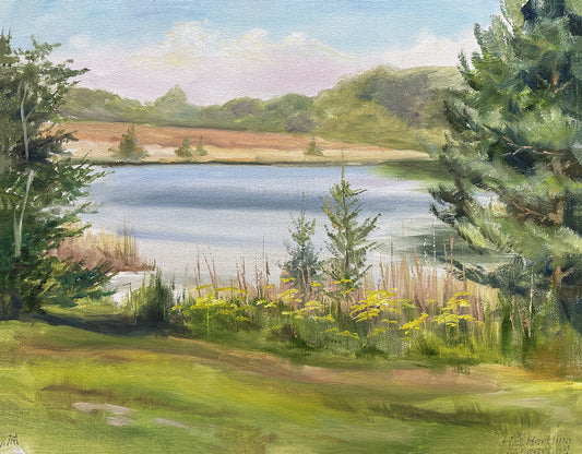 Heiner Hertling’s oil painting offers a glimpse of an inland lake in summer.