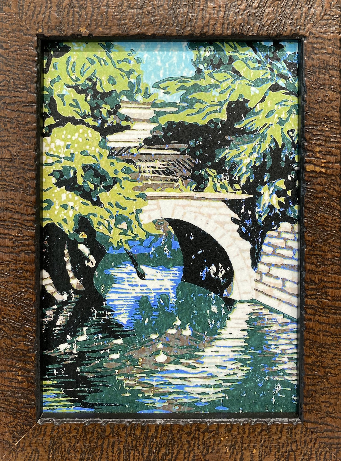 Huron River Bridge block print giclee framed by Natalia Wohletz
