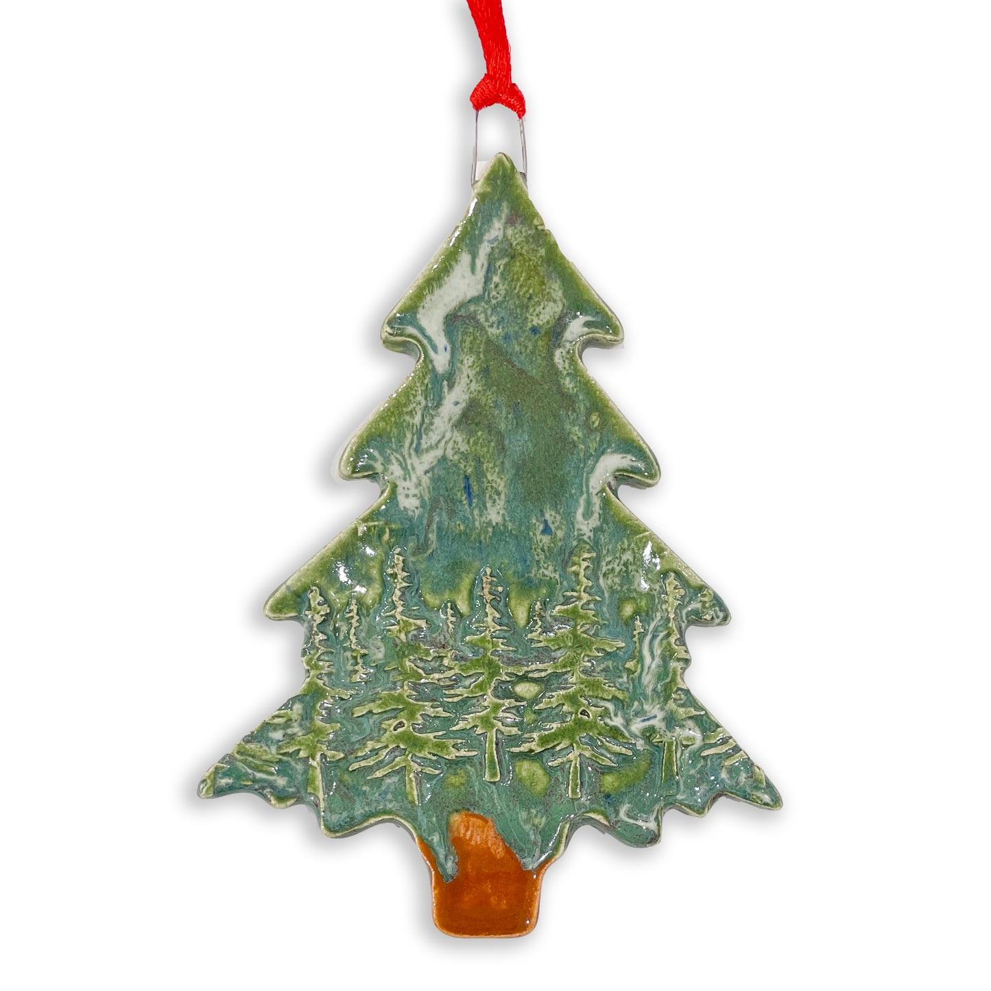 Ceramic Christmas Tree ornament handmade in Michigan by Jeanne DeHaan.