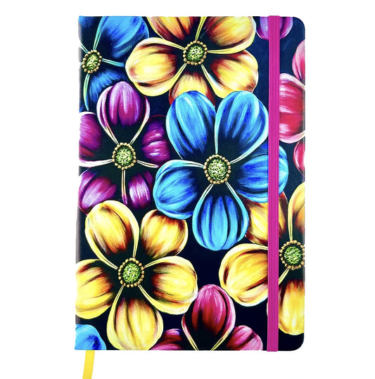 Notebook with colorful floral design on a white background