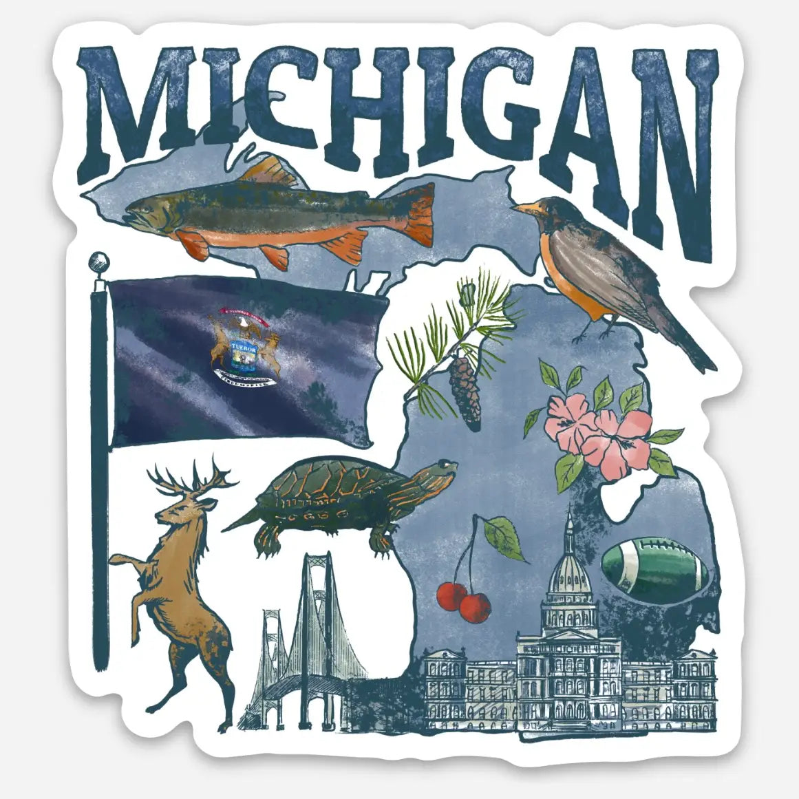 Vintage Michigan Die Cut Sticker