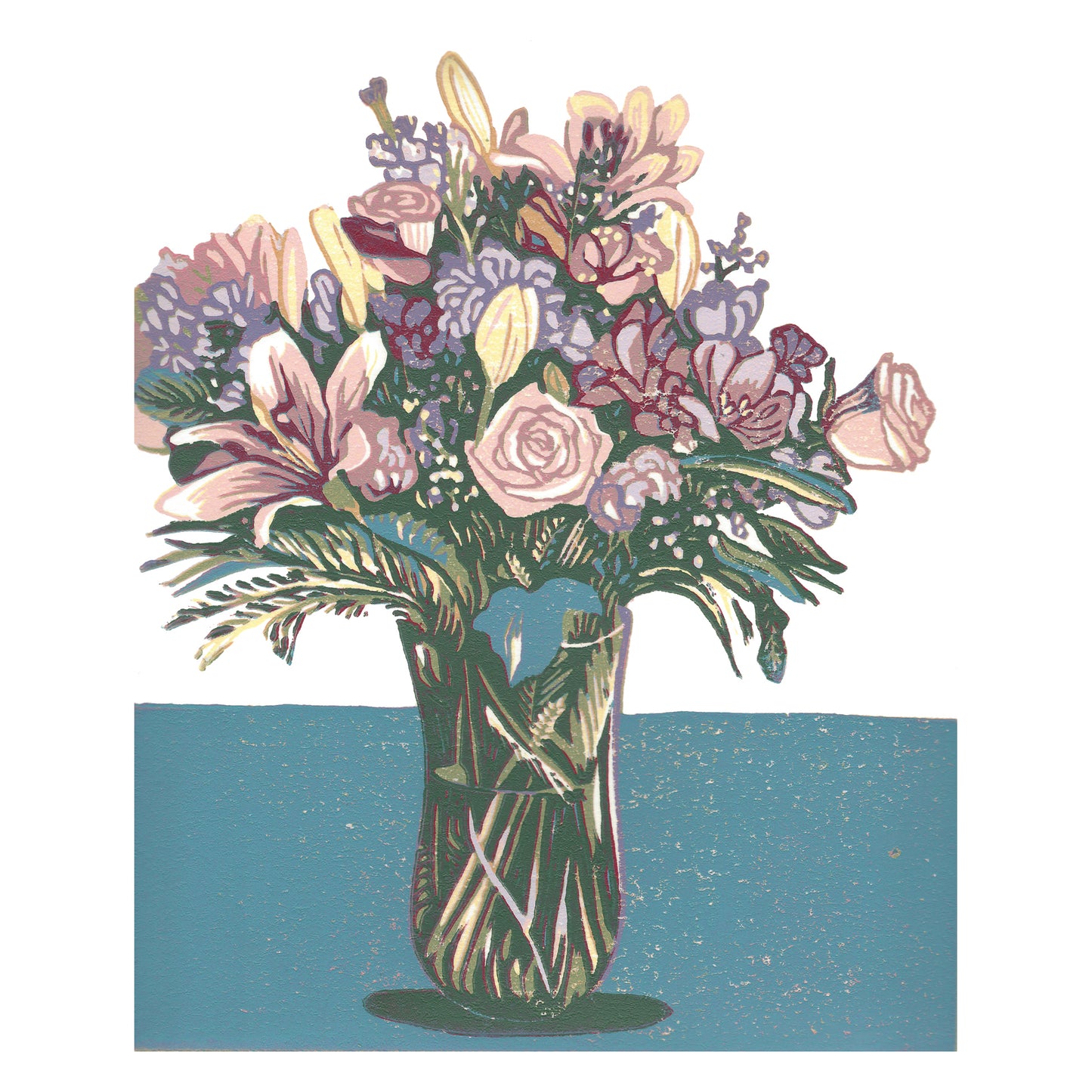 Bouquet original block print by Natalia Wohletz of Peninsula Prints, Mackinac Island, MIchigan.