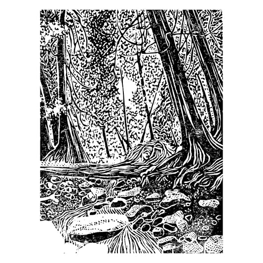 Brown's Brook, an original block print by Natalia Wohletz of Peninsula Prints, Mackinac Island, Michigan.