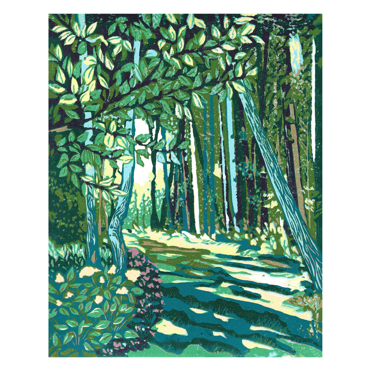 Cedar Trail  Original Block Print by Natalia Wohletz of Peninsula Prints, Mackinac Island, Michigan.