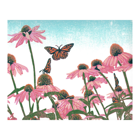 Coneflower Patch  Original Block Print by Natalia Wohletz of Peninsula Prints, Mackinac Island, Michigan.