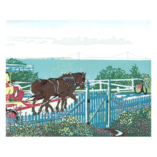 Mackinac's Garden Gate  Original Block Print by Natalia Wohletz of Peninsula Prints, Mackinac Island, Michigan.
