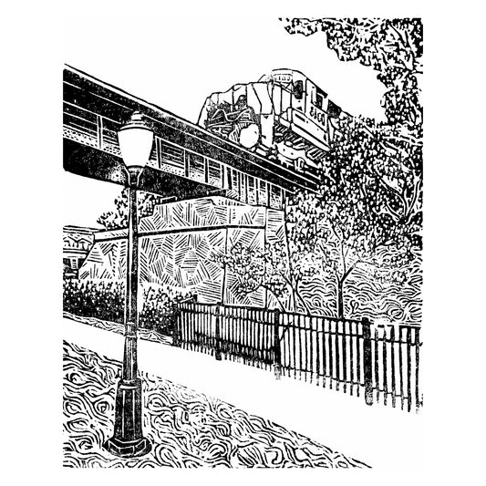 Milford Train  Original Block Print by Natalia Wohletz of Peninsula Prints, Mackinac Island, Michigan.