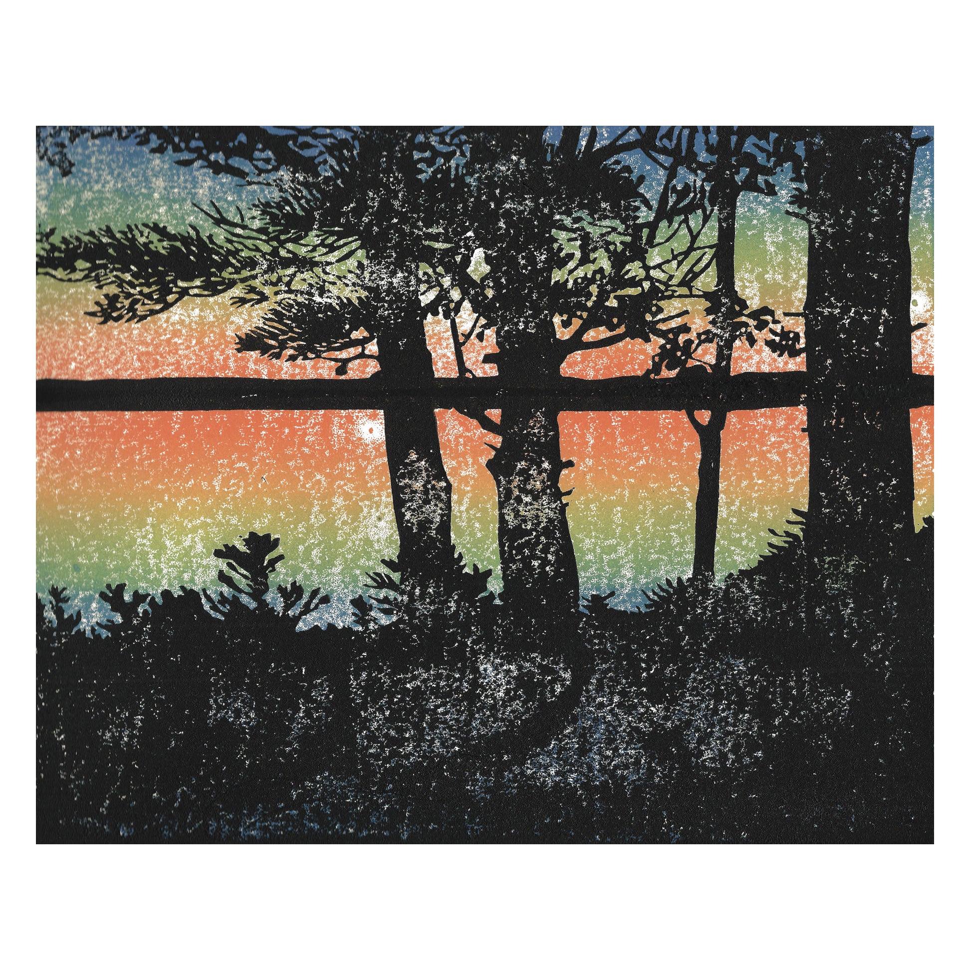 Sunset  Original Block Print by Natalia Wohletz of Peninsula Prints, Mackinac Island, Michigan.