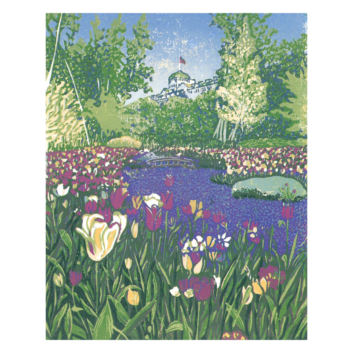 Secret Garden River  Original Block Print by Natalia Wohletz of Peninsula Prints, Mackinac Island, Michigan.