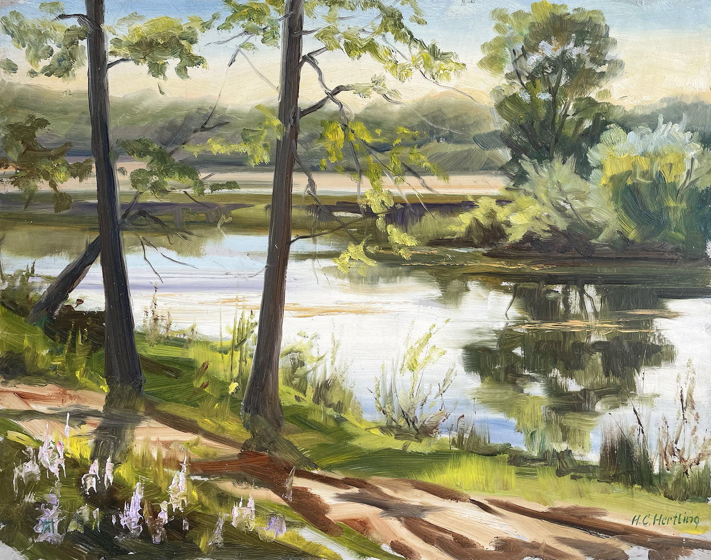 Blue Sky. Blue Lake. A plein air oil painting by Michigan artist Heiner Hertling.