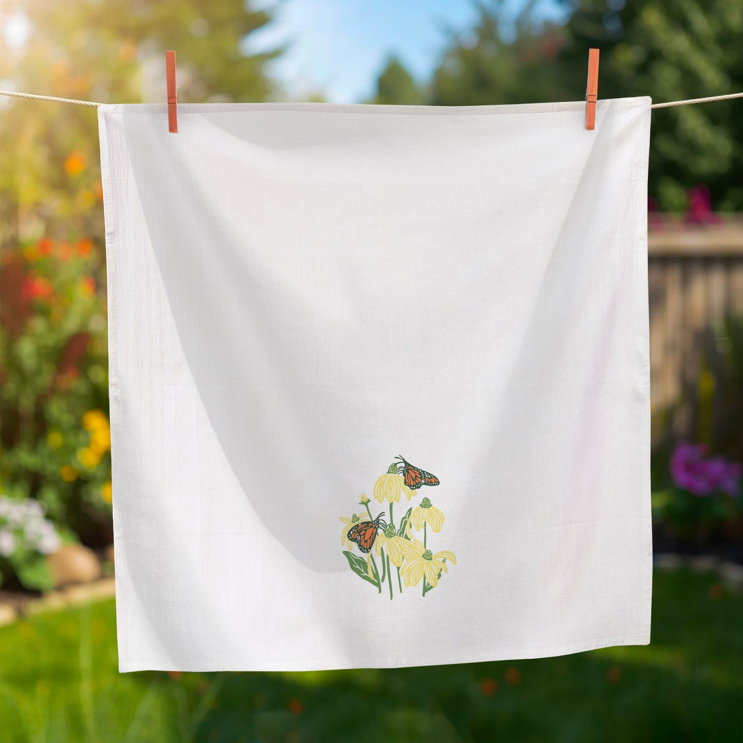Flour Sack Kitchen Towel - Monarch & Coneflower