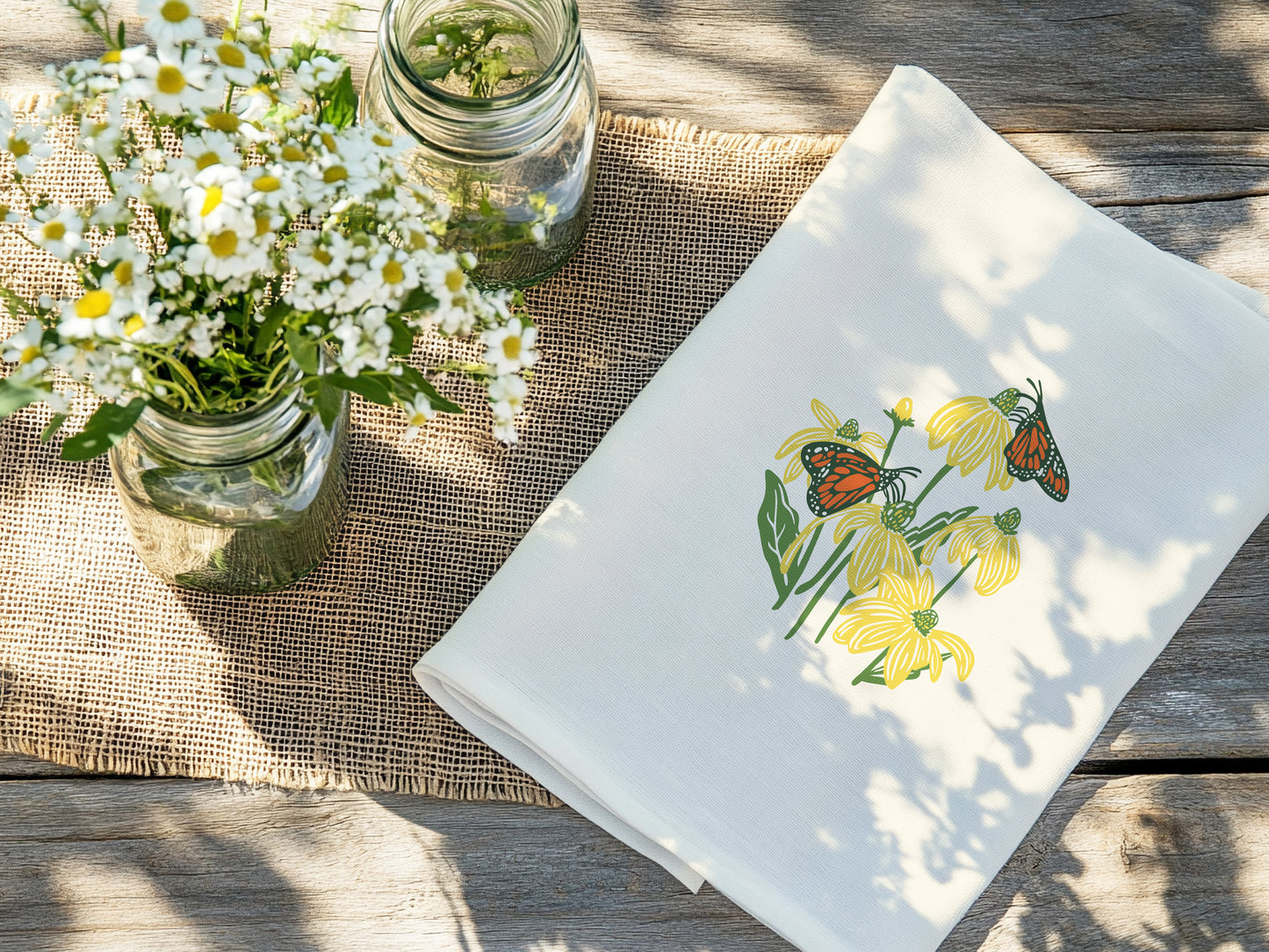 Flour Sack Kitchen Towel - Monarch & Coneflower