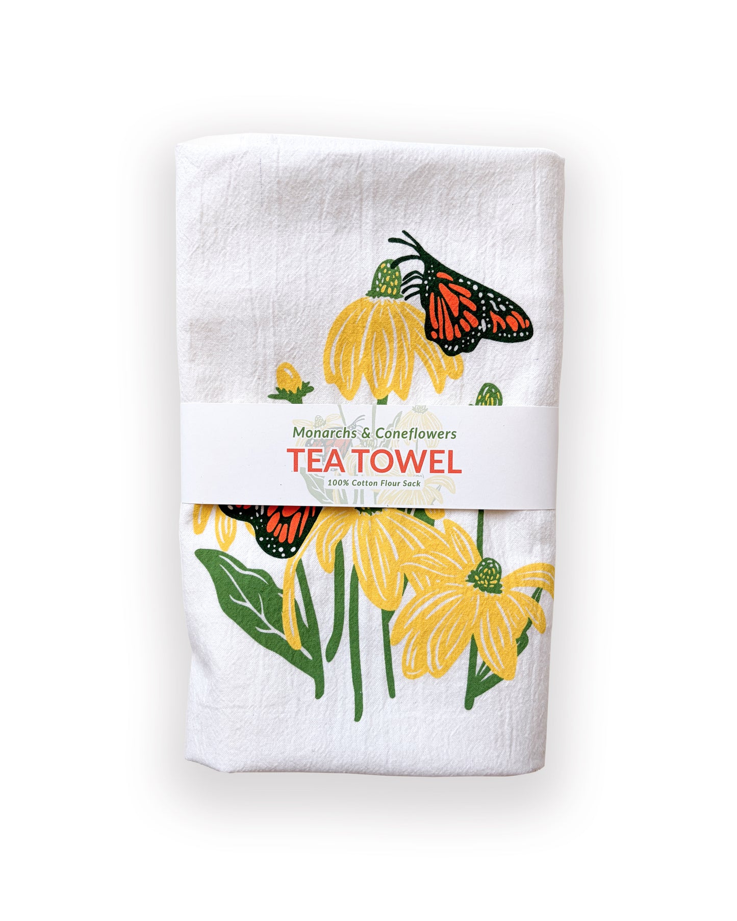 Flour Sack Kitchen Towel - Monarch & Coneflower
