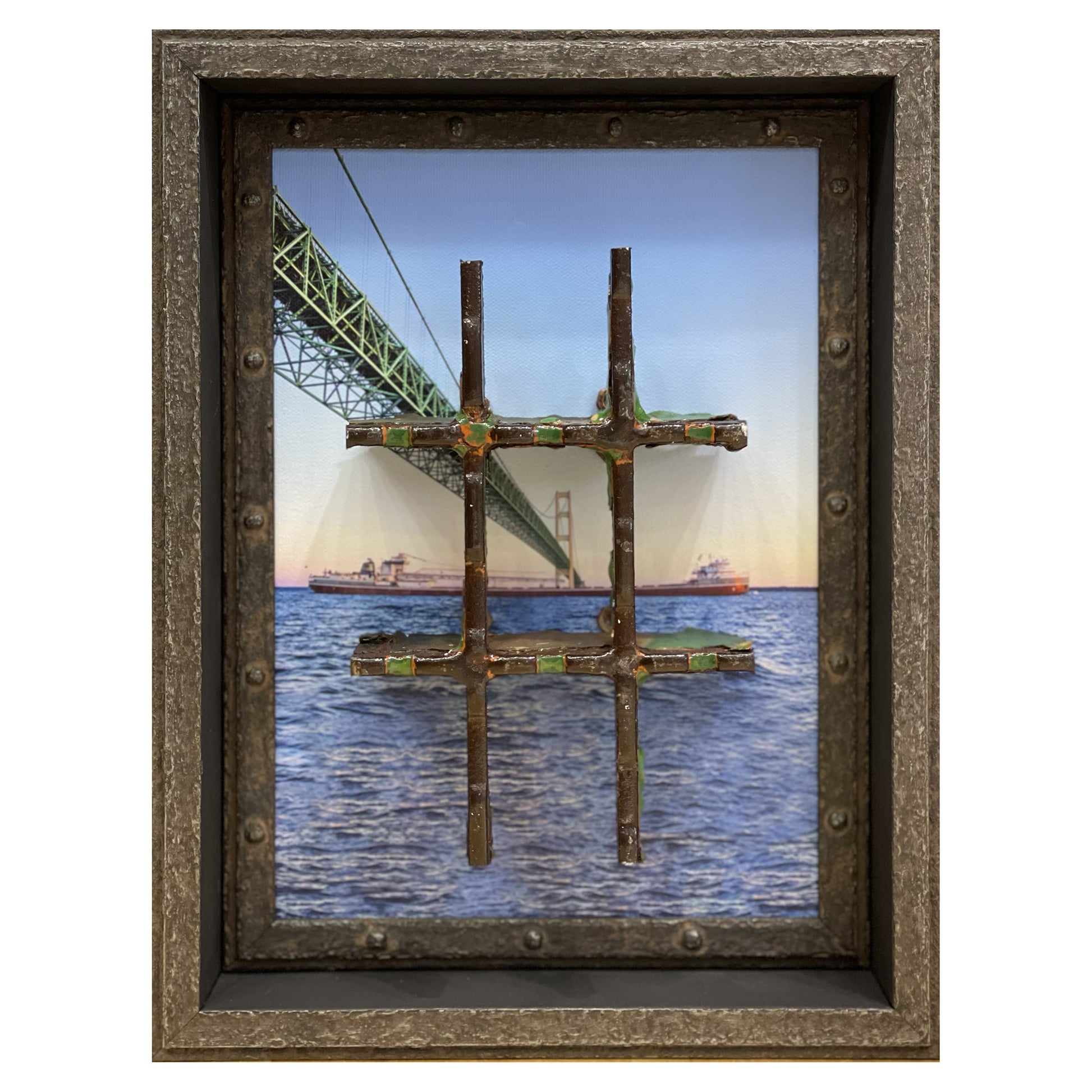 Mackinac Bridge Grate & Photograph Framed Wall Art