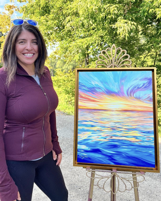 Golden Hour - Acrylic Painting by Mary Bea McWatters inspired by the beautiful sunset views over Lake Michigan.
