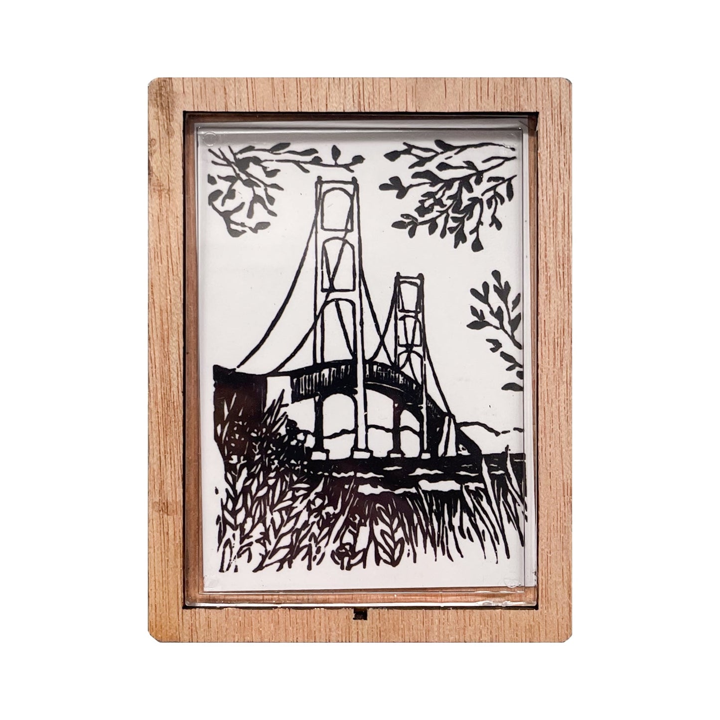 Mighty Mac Shoreline View Magnet block print design by Natalia Wohletz of Peninsula Prints.