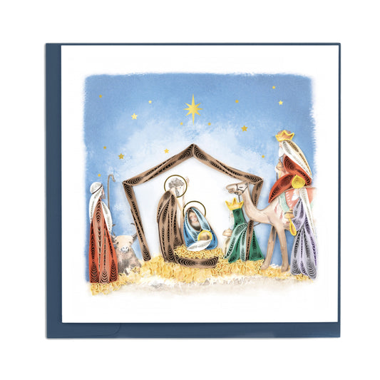 The handcrafted quilled Nativity Scene card will add meaning to all who recieve it this holiday season. 