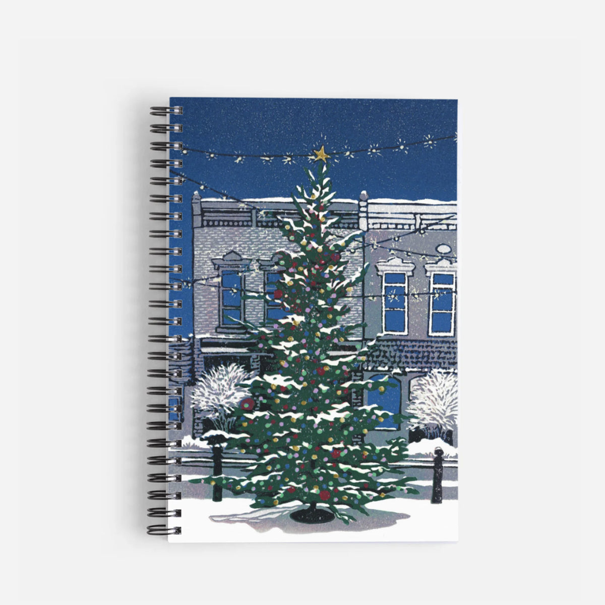 Journal/Notebook - Christmas on Main block print design by Natalia Woheltz of Peninsula Prints.