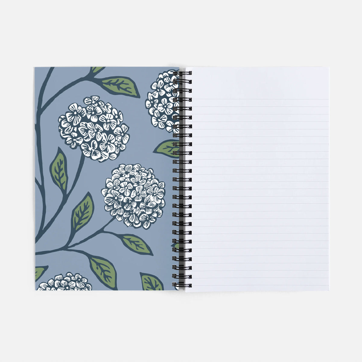 Journal/Notebook - Hydrangea block print design by Natalia Wohletz of Peninsula Prints on the inside front cover.