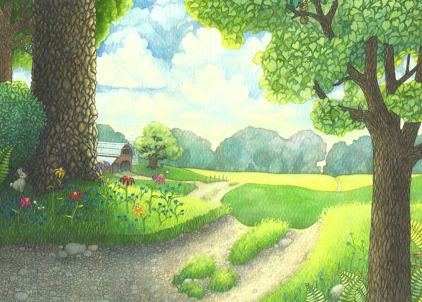 Old Dirt Road Greeting Cards. A whimsical watercolor illustration by Jessica Waterstradt from the book, "The Acorn and the Oak." 
