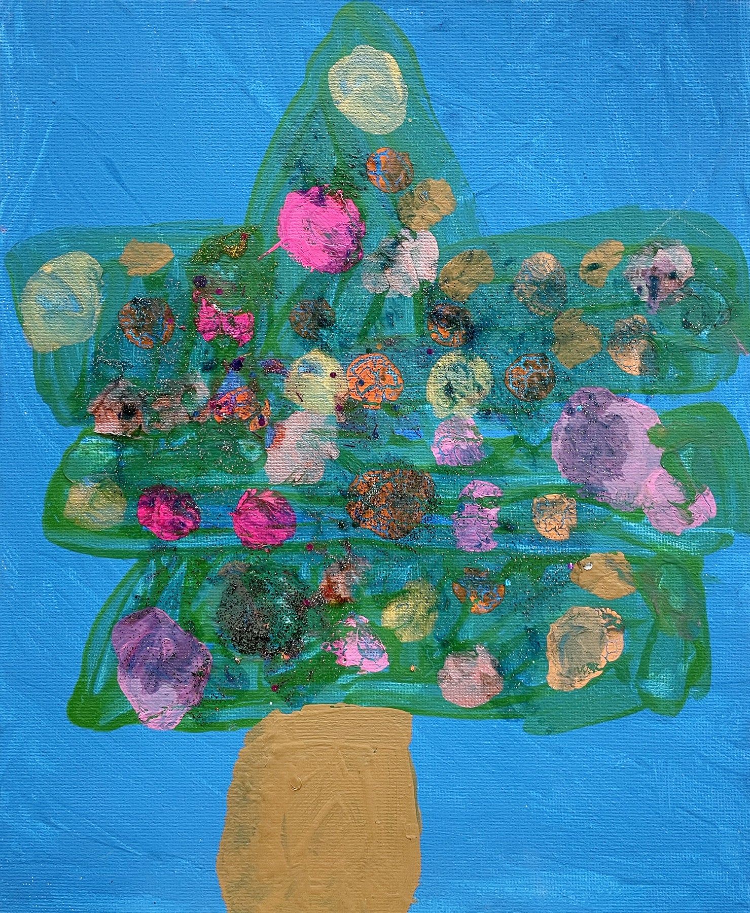 Unique Christmas tree artwork created by talented artists with special needs.  The artists are members of the Peacock Art Club at the Village Fine Art Association's Suzanne Haskew Art Center (SHAC) in Milford, Michigan. 