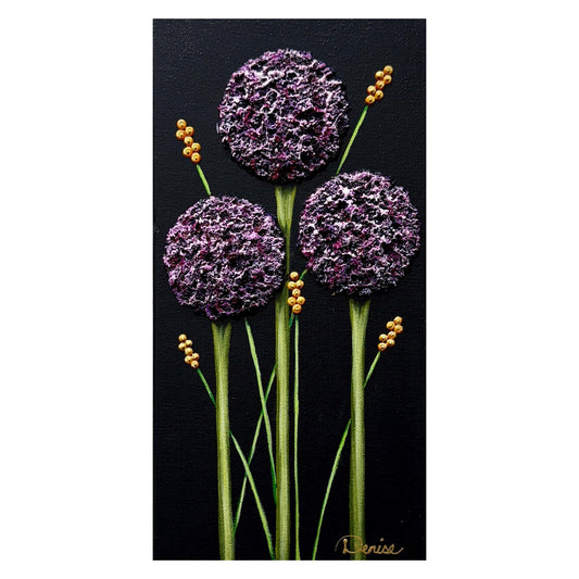 Purple "Petite Blooms" contemporary floral original paintings by Michigan artist Denise Cassidy. 