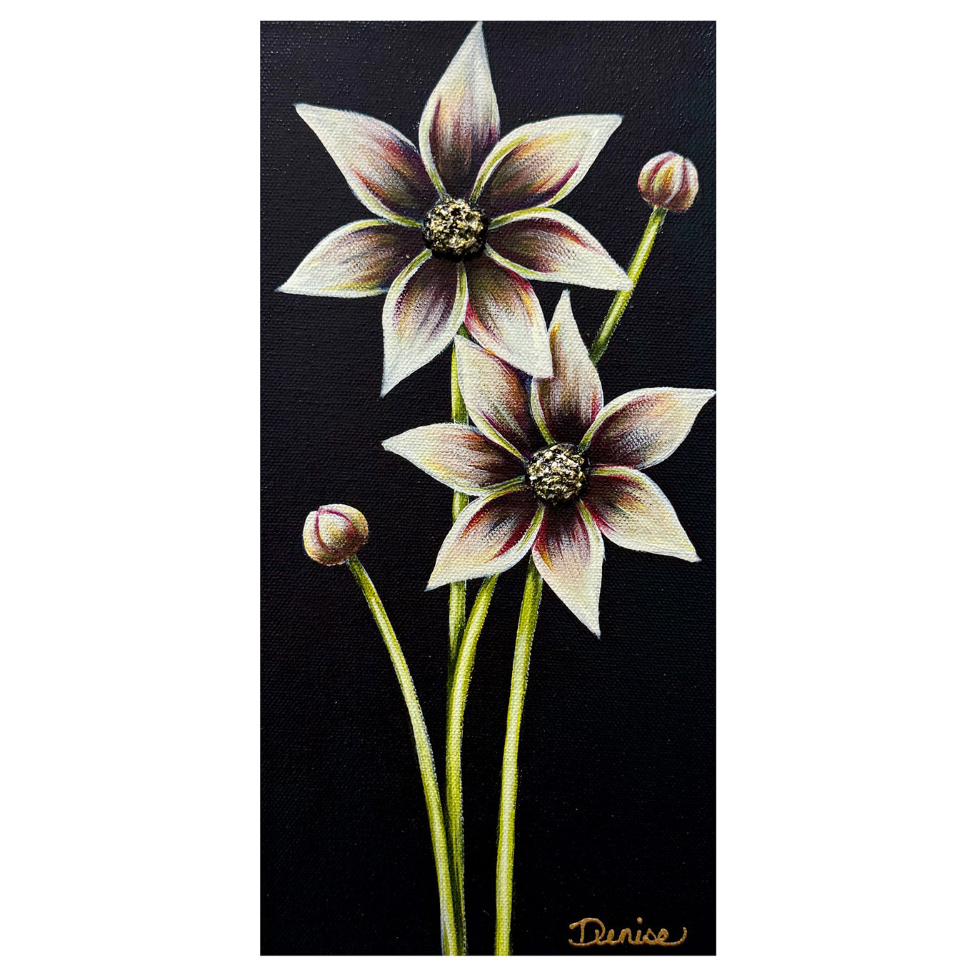 White "Petite Blooms" contemporary floral original paintings by Michigan artist Denise Cassidy.