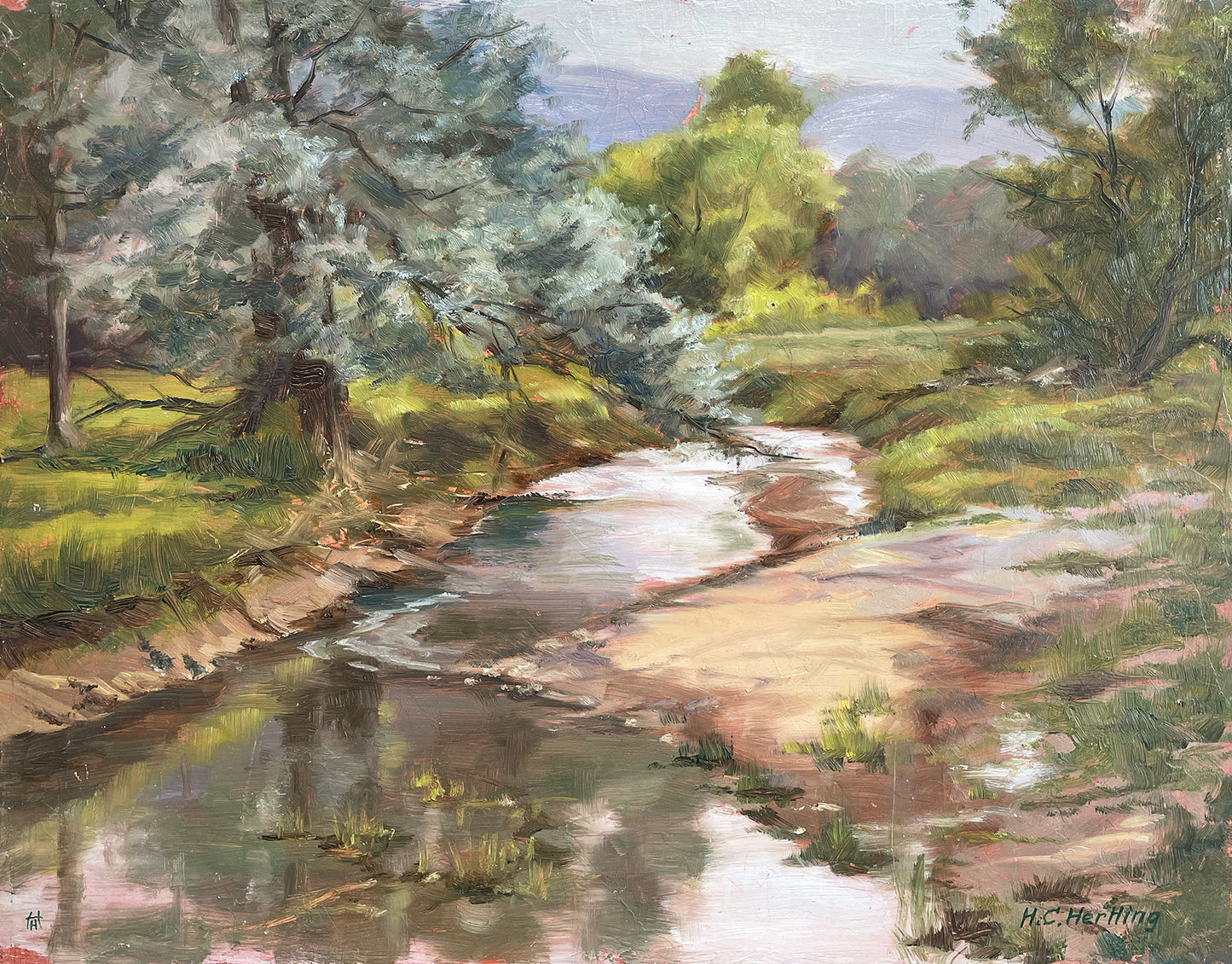 Pine by the River.   This original artwork is part of Heiner Hertling's Huron River plein air series.