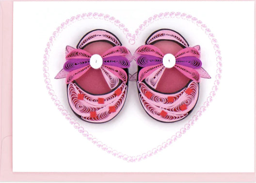 Quilled Gift Enclosure Mini Card - Pink Baby Booties