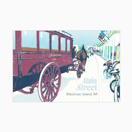 Busy Main Mackinac Island Postcard by Natalia Wohletz of Peninsula Prints.