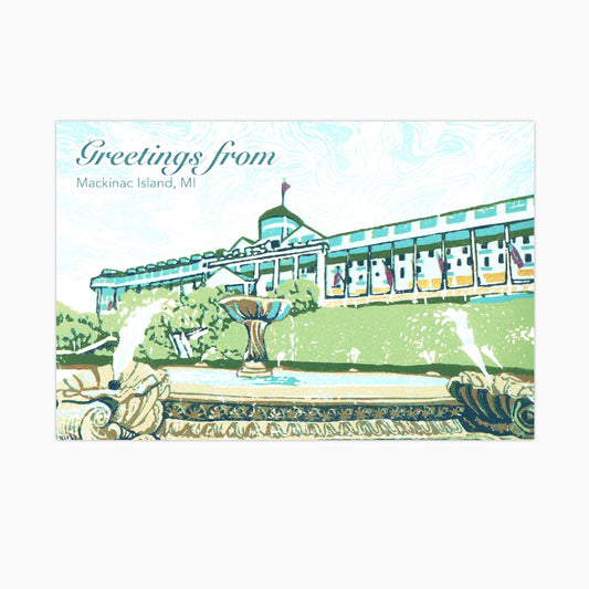 Grand Fountain Postcard (with text) by Natalia Wohletz of Peninsula Prints.
