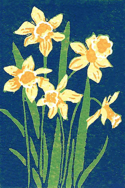 Daffodils Original Block Print