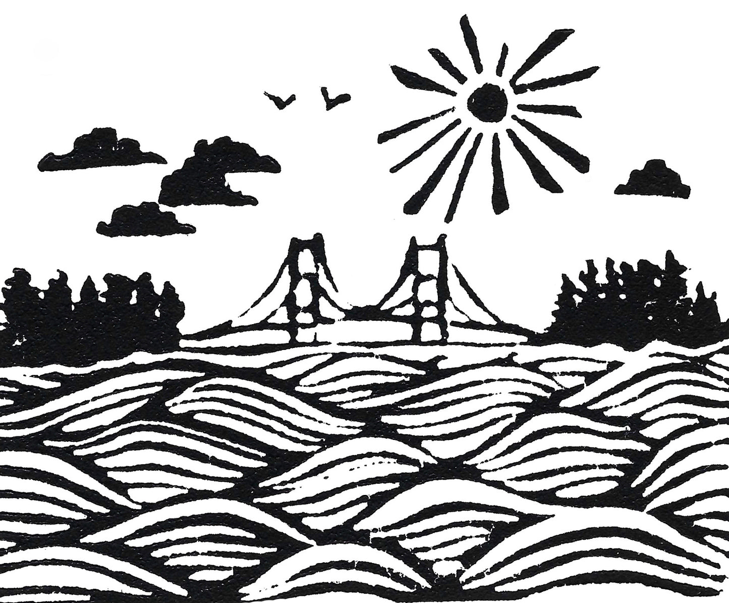 Mackinac Waves Original Block Print