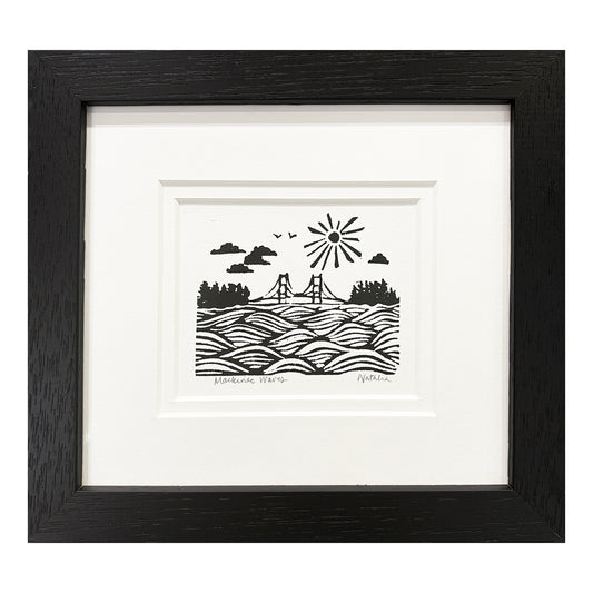 Mackinac Waves Original Block Print by Natalia Wohletz of Peninsula Prints.