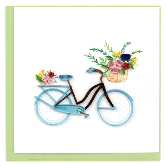 Quilled Bicycle & Flower Basket Greeting Card