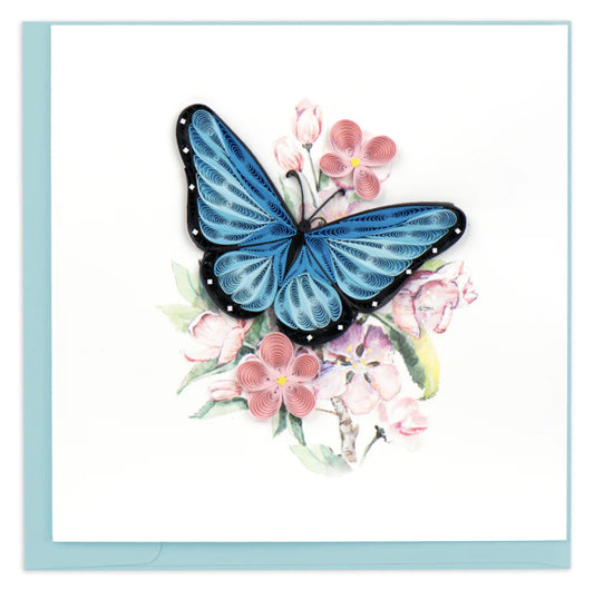 Quilled Blue butterfly & Pink Flowers Greeting Card