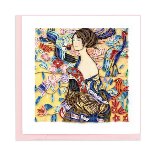 Quilled Lady with Fan, Klimt Greeting Card