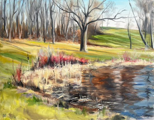 Reflections.   This original artwork is part of Heiner Hertling's Kensington Metro Park plein air oil painting series.