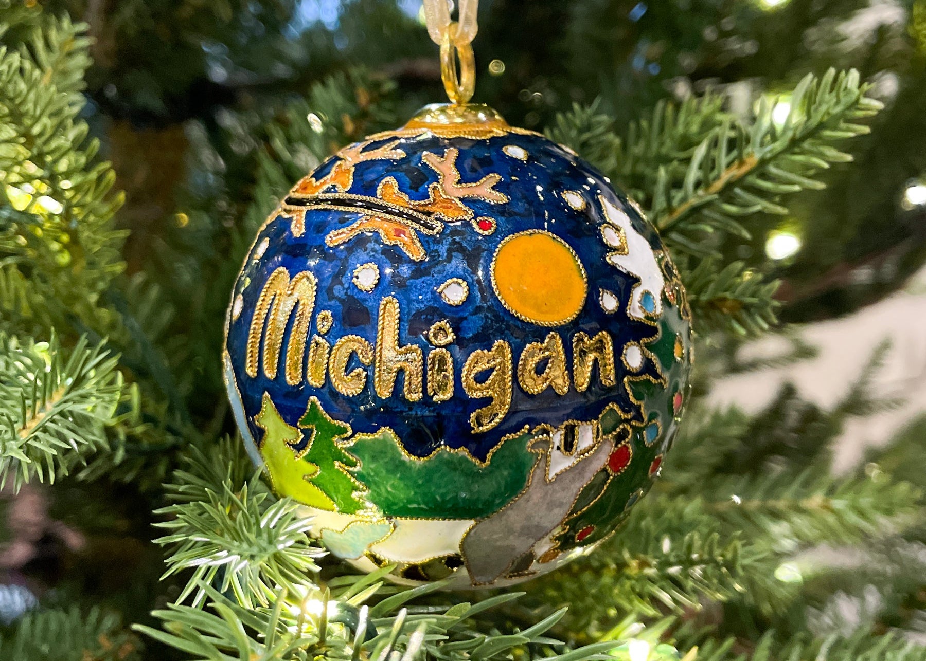 Michigan Cloisonné Ornament made exclusively for Main Street Art in 2025.