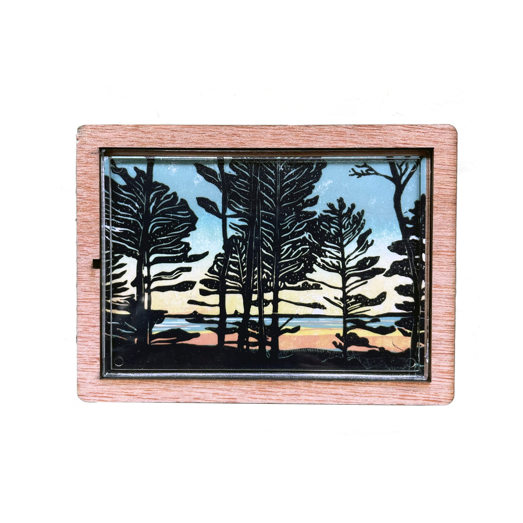 Sunset Magnet block print design by Natalia Wohletz of Peninsula Prints.