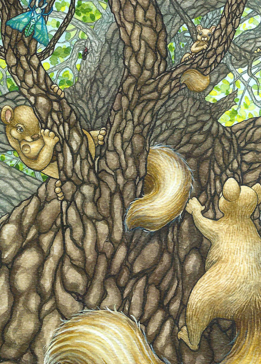 The Chase Greeting Card. A whimsical watercolor illustration by Jessica Waterstradt from the book, "The Acorn and the Oak."  