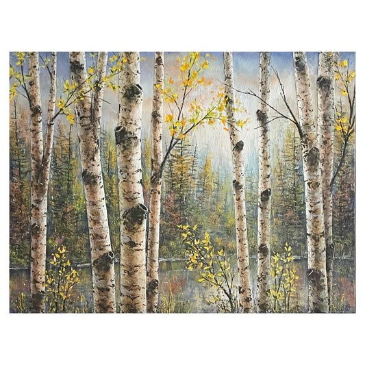 The Arrival - Acrylic painting of birch trees by Gerd Schmidt.