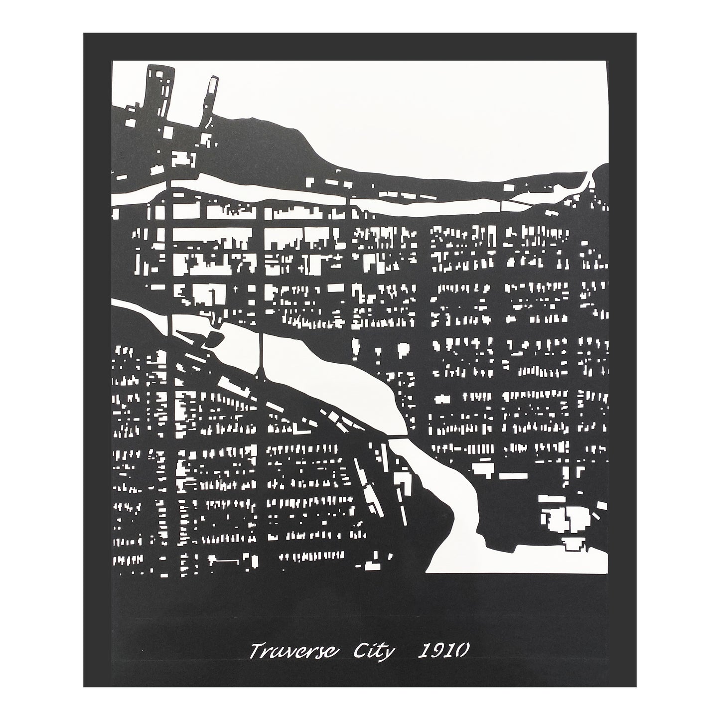 Traverse City 1910 Paper Art Map by Michigan Architect Steve J. Urban.
