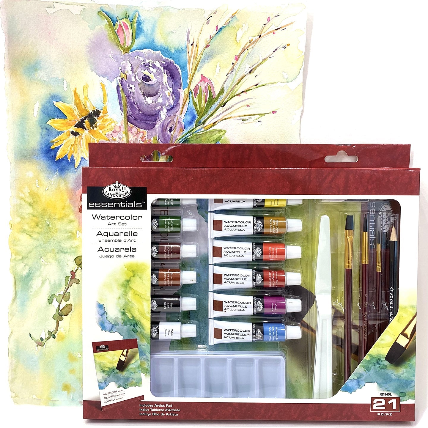 Art supply kit for watercolor workshop with Megan Swoyer.