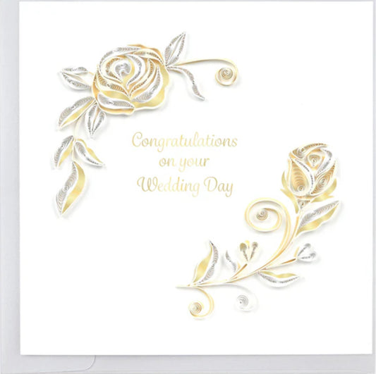 Quilled White Rose Wedding Greeting Card