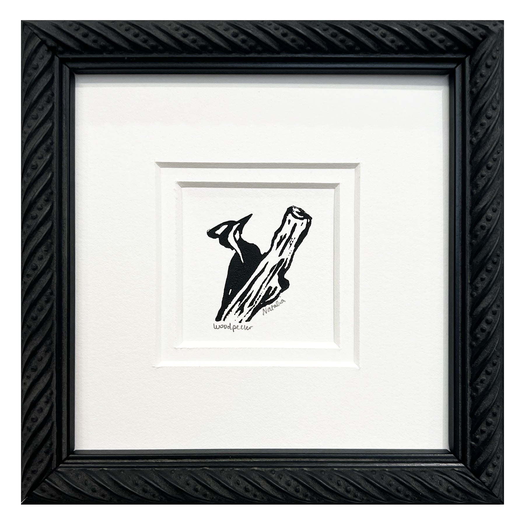 Mini Woodpecker Original Block Print by Natalia Wohletz of Peninsula Prints.